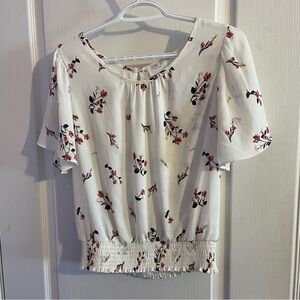 Sienna Sky White Floral Smocked-Hem Blouse